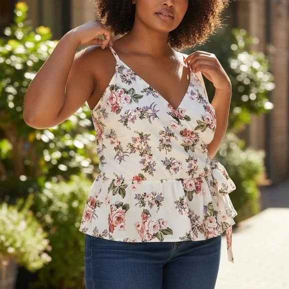 Zenobia Floral Wrap-Style Top with Adjustable Straps 2x - Picture 3 of 5